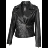 Amber Women’s Black Biker Leather Jacket 01