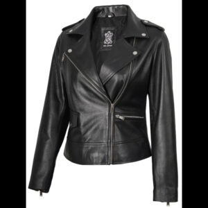 Amber Women’s Black Biker Leather Jacket 01