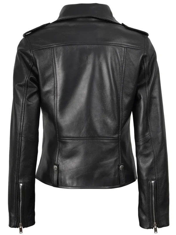 Amber Women’s Black Biker Leather Jacket 02