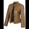 Amy Women's Camel Leather Biker Style Jacket 01