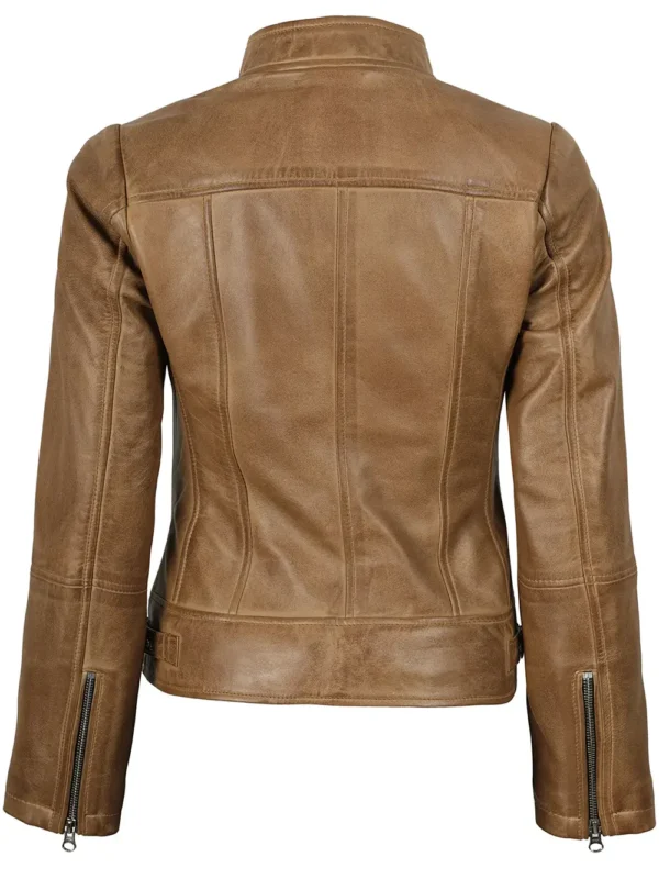 Amy Women's Camel Leather Biker Style Jacket 02