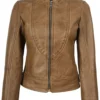 Amy Women's Camel Leather Biker Style Jacket 04
