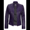 Amy Women’s Purple Café Racer Leather Jacket 01