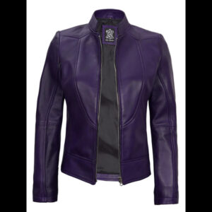 Amy Women’s Purple Café Racer Leather Jacket 01