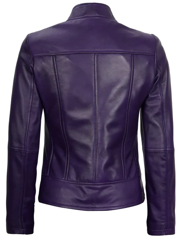 Amy Women’s Purple Café Racer Leather Jacket 02