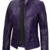 Amy Women’s Purple Café Racer Leather Jacket 03