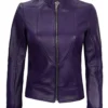 Amy Women’s Purple Café Racer Leather Jacket 04