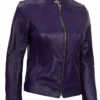 Amy Women’s Purple Café Racer Leather Jacket 05