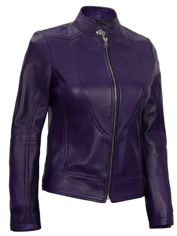 Amy Women’s Purple Café Racer Leather Jacket 05