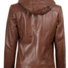 Cidra Women’s Brown Hooded Leather Jacket 02