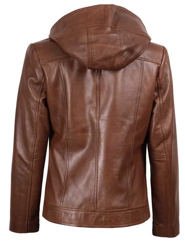 Cidra Women’s Brown Hooded Leather Jacket 02