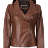 Cidra Women’s Brown Hooded Leather Jacket 03