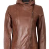 Cidra Women’s Brown Hooded Leather Jacket 04