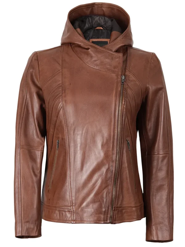 Cidra Women’s Brown Hooded Leather Jacket 04