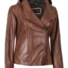 Cidra Women’s Brown Hooded Leather Jacket 05