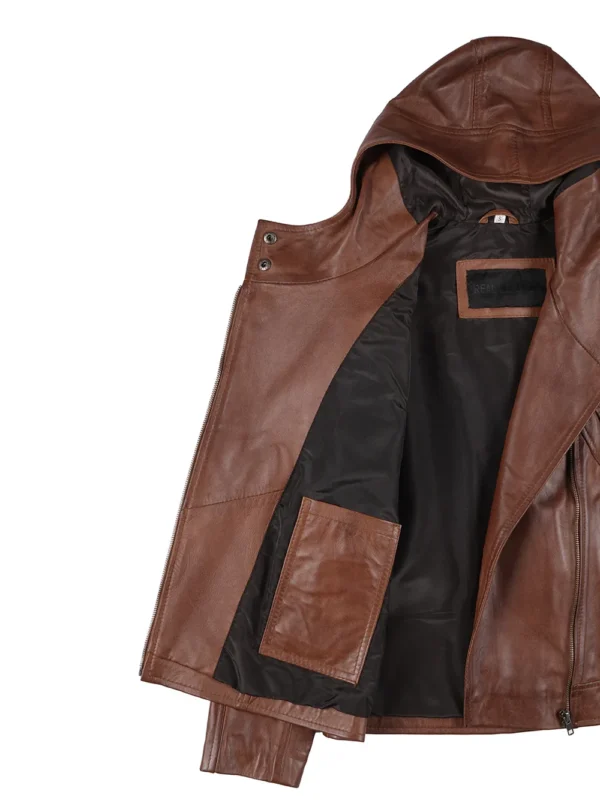 Cidra Women’s Brown Hooded Leather Jacket 06