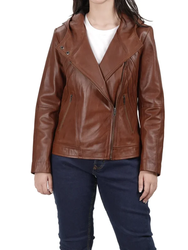 Cidra Women’s Brown Hooded Leather Jacket 07