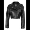 Colleen Women’s Cropped Black Biker Leather Jacket 01