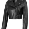 Colleen Women’s Cropped Black Biker Leather Jacket 03
