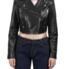 Colleen Women’s Cropped Black Biker Leather Jacket 04