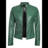 Dodge Women’s Green Biker Leather Jacket 01