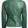 Dodge Women’s Green Biker Leather Jacket 02