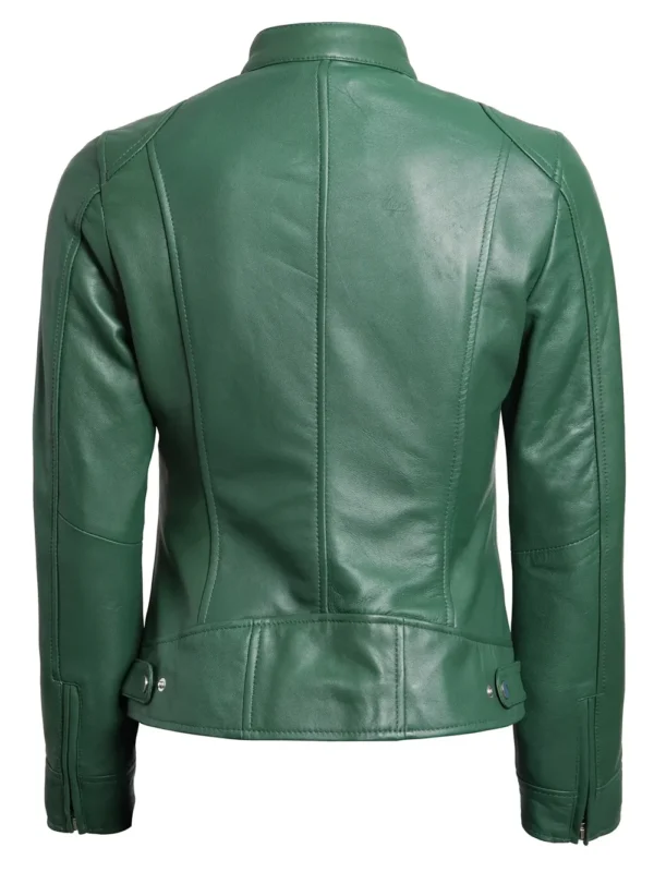 Dodge Women’s Green Biker Leather Jacket 02