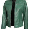 Dodge Women’s Green Biker Leather Jacket 03