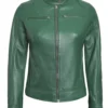 Dodge Women’s Green Biker Leather Jacket 04