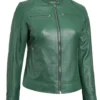 Dodge Women’s Green Biker Leather Jacket 05