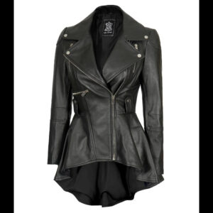 Gonzalez Women's Black Peplum Leather Jacket 01