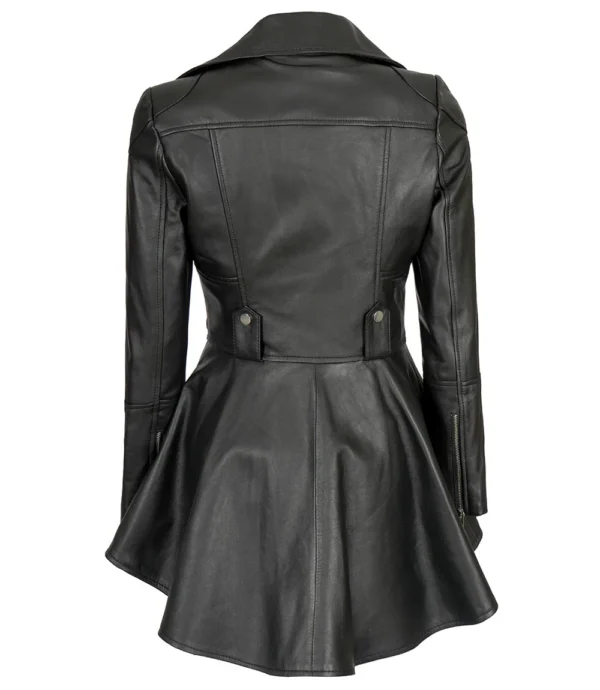 Gonzalez Women's Black Peplum Leather Jacket 02