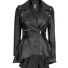 Gonzalez Women's Black Peplum Leather Jacket 03