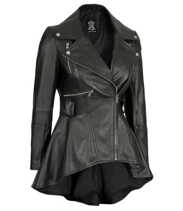 Gonzalez Women's Black Peplum Leather Jacket 04