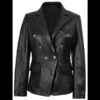 Kim Women’s Black Leather Blazer Double Breasted 01