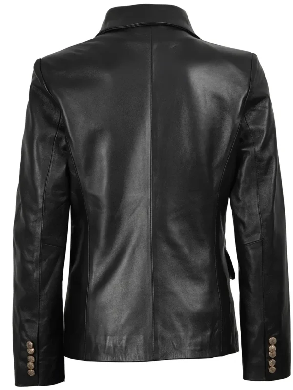 Kim Women’s Black Leather Blazer Double Breasted 02
