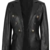 Kim Women’s Black Leather Blazer Double Breasted 05