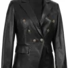 Kim Women’s Black Leather Blazer Double Breasted 06