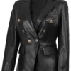 Kim Women’s Black Leather Blazer Double Breasted 07