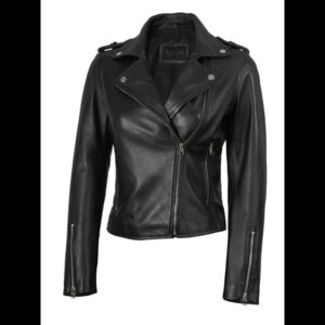 Kirsten Women's Black Asymmetrical Biker Jacket 01