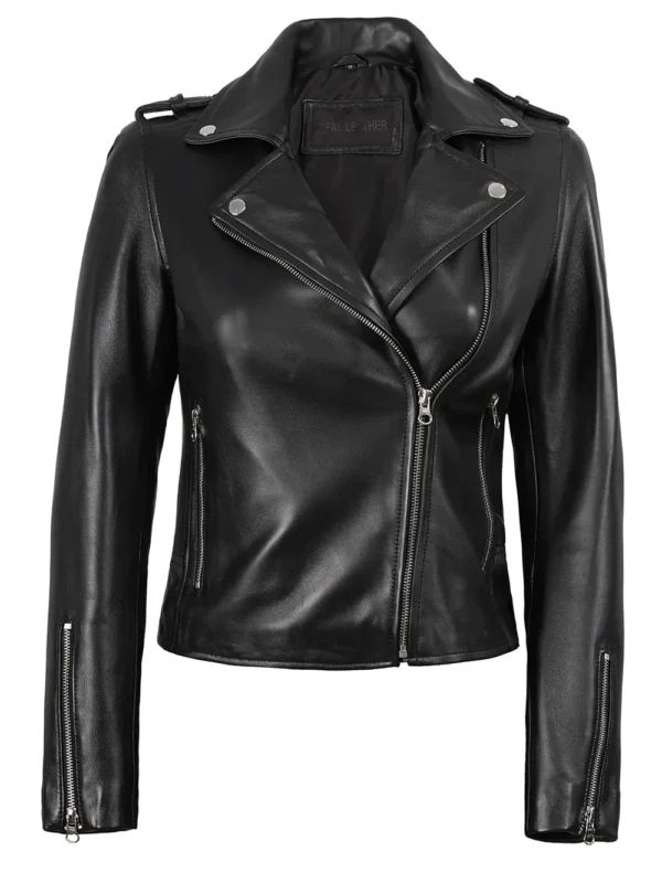 Kirsten Women's Black Asymmetrical Biker Jacket 04
