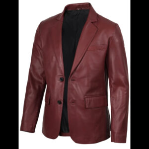 Men’s Burgundy Leather Blazer Real Leather Jacket 01