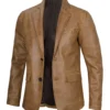Men’s Camel Brown Leather Blazer Two Button Jacket 03
