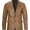 Men’s Camel Brown Leather Blazer Two Button Jacket 04