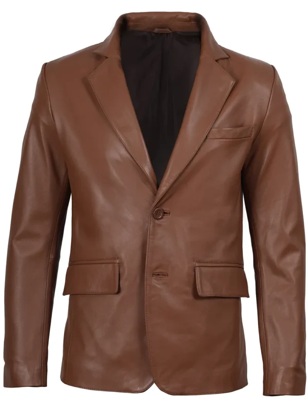 Men’s Cognac Brown Leather Blazer Real Leather Jacket 04