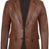 Men’s Cognac Brown Leather Blazer Two Button Jacket 03