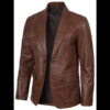 Men’s Cognac Wax Leather Blazer Two Button Jacket 01