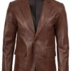 Men’s Cognac Wax Leather Blazer Two Button Jacket 04