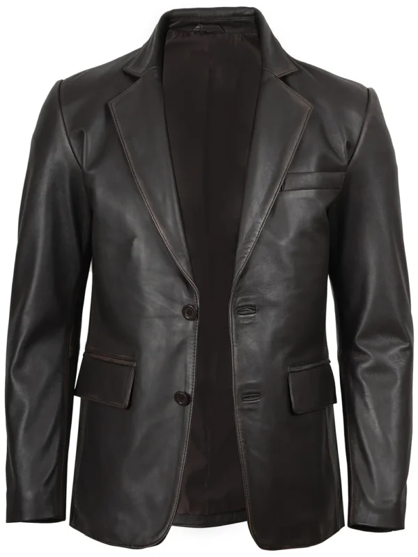 Men’s Dark Brown Leather Blazer Rub Off Finish 03