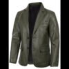 Men’s Dark Green Leather Blazer Real Leather Jacket 01